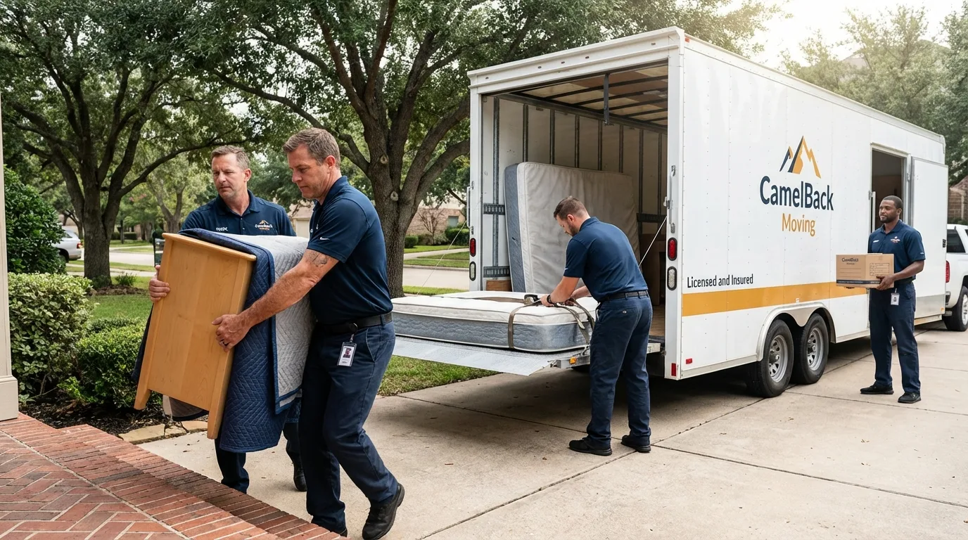 Crew loading residential truck for cross-state move from Dierks, AR