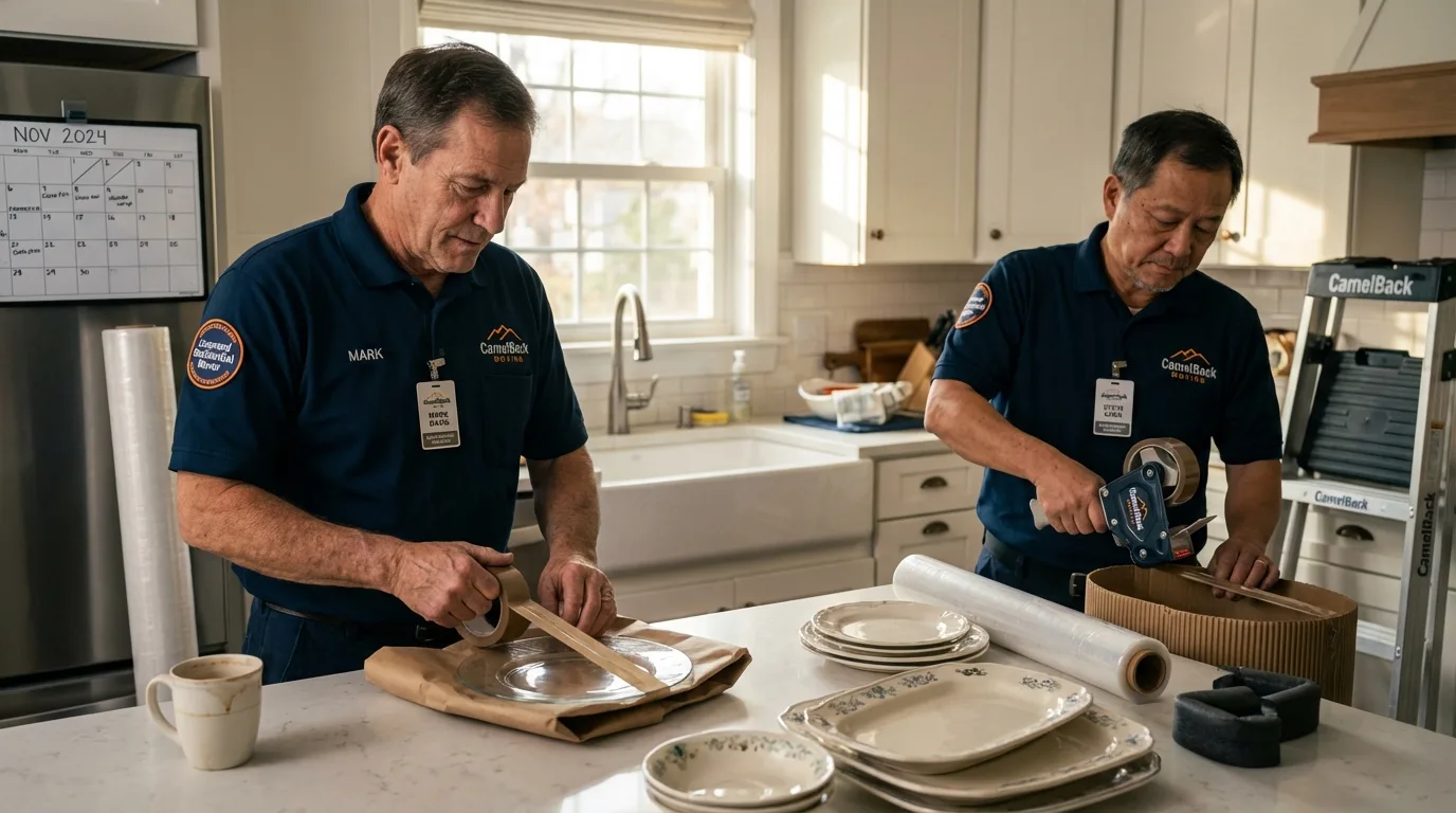 Professional crew packing kitchen dishware in Dierks, AR